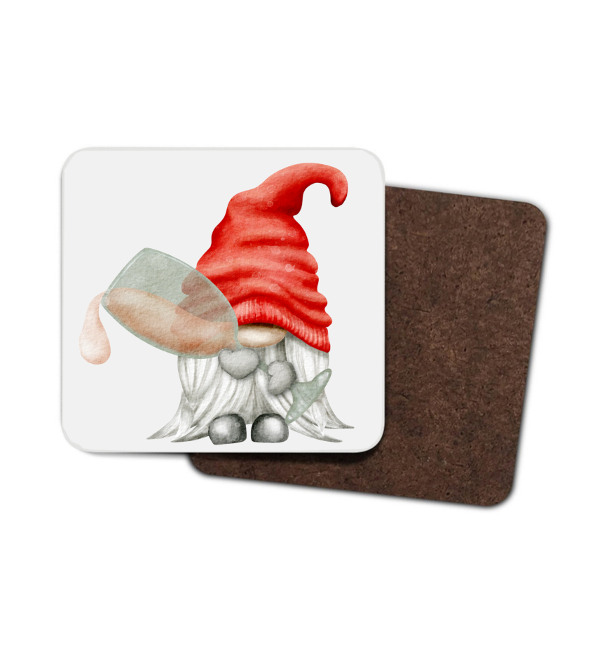 Rose Wine Gnome Hardboard Coaster, Wine Gnome Coaster, Gonk Wine